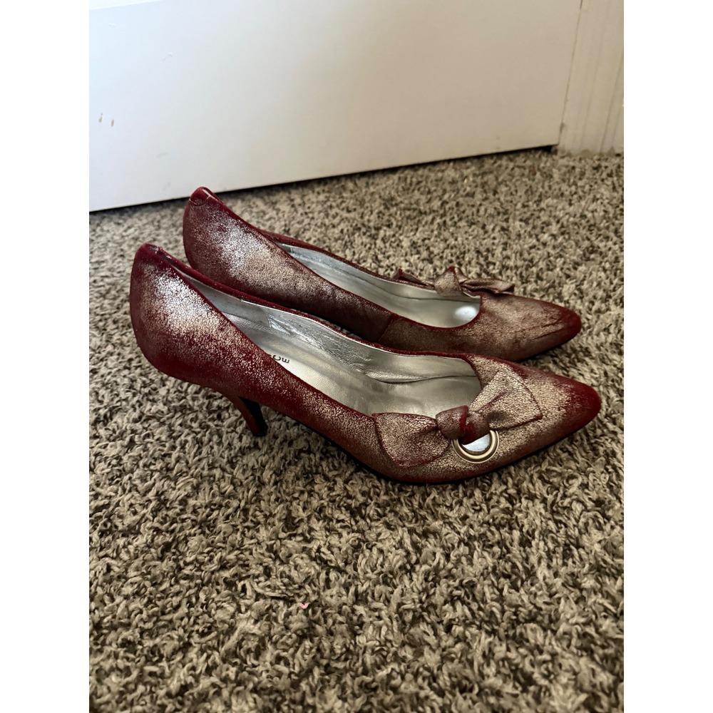 Irregular Choice Red Gold Metallic Bow Kitten Heel Pumps Women 10 EU 41